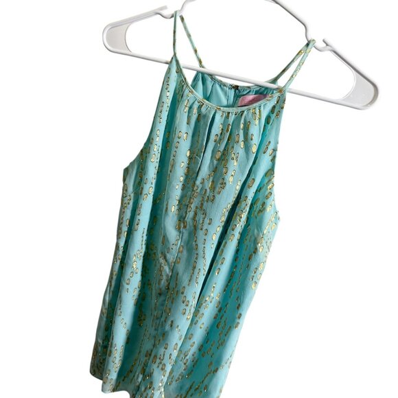 Lilly Pulitzer S Del Mar Gold Sequin Blue Sleeveless Halter Tank Top - Picture 3 of 5